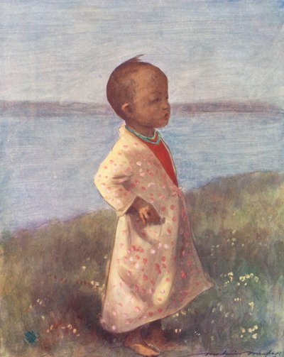 A világ gyermekei: Burmaiak, vigyázzban állva (színes litográfia) alkotó: Mortimer Ludington Menpes