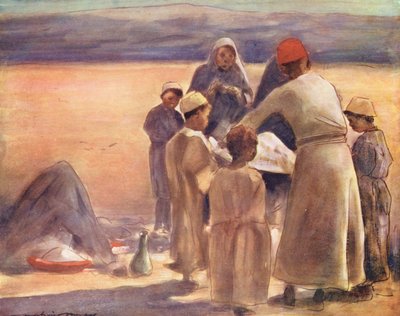 A világ gyermekei: Földrajz lecke (színes litográfia) alkotó: Mortimer Ludington Menpes