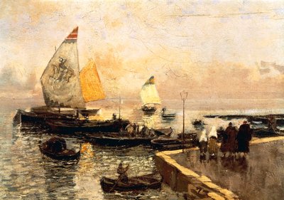 Szénhajók Chioggiában, Mose Bianchi (1840-1904). alkotó: Mose Bianchi