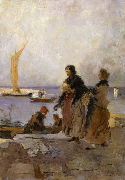 A rakparton Chioggiában; A chioggia-i mólón, alkotó: Mose Bianchi