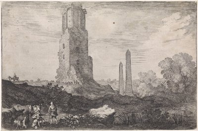 Táj két obeliszk és a "Torre delle Militia" Árkádiai tájak (sorozat címe) alkotó: Moyses van Wtenbrouck