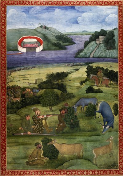 Blackbuckra vadászó herceg és társai, 1670-80 körül alkotó: Mughal School