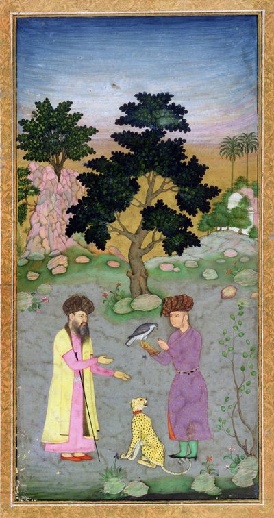 Solymász társával és házi gepárddal, a Small Clive Albumból, 1610-15 körül (papíron átlátszatlan wc) alkotó: Mughal School