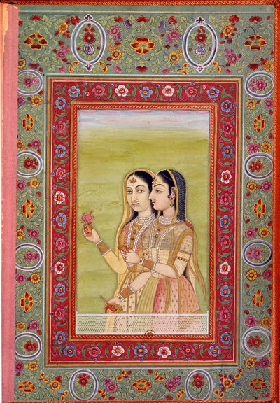 Indiai művészet: két nőt ábrázoló miniatűr. 17. század (Moghole-korszak) Párizs, B.N. alkotó: Mughal School