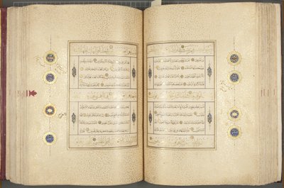 Fol 137 verso 183 recto, Timurid Korán, 1441 (tinta és arany papíron) alkotó: Muhammad Mumin Abdallah Al Murwand