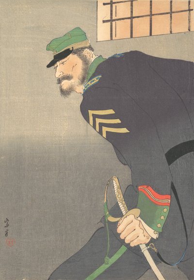 Nyomtatás, [katona karddal], kb. 1906. alkotó: Munakata