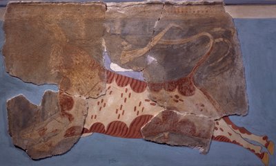 Bikaviadal jelenet, freskó a Tirinto palotából, a mükénéi civilizáció alkotó: Mycenaean