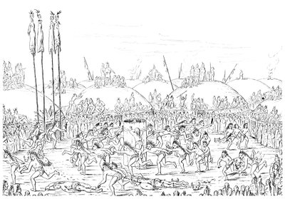 Vallási szertartás, Mandan falu. alkotó: Myers and Co