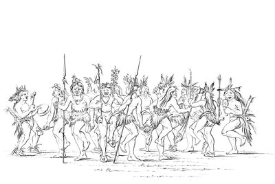 Koldustáncot játszó sziú törzs, 1841. alkotó: Myers and Co