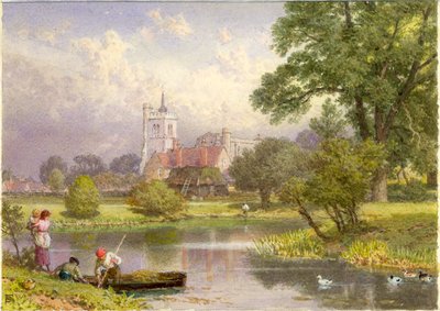 Elstow, Bedfordshire (John Bunyan szülőhelye) (bc és wc a kártyán) alkotó: Myles Birket Foster