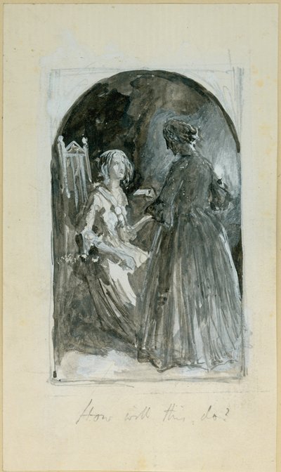 "Emma elveszi a tuskót Madelaine kemény kezéből" (bc, ceruza és wc papíron) alkotó: Myles Birket Foster