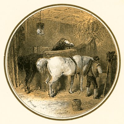 Lovak az istállóban alkotó: Myles Birket Foster