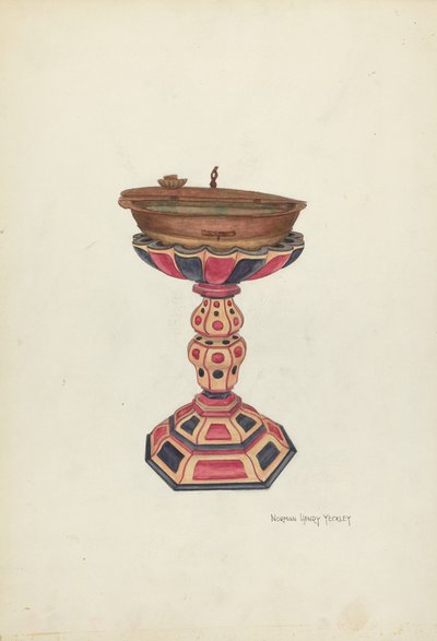 Keresztelő font és állvány alkotó: N.H. Yeckley