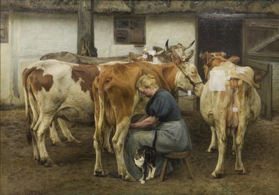 A tehenek fejése. Nyugat-Jylland alkotó: N.P. Mols