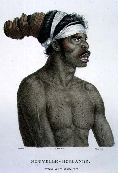 Cour-Rou-Bari-Gal, New Holland származású, 18. tábla a „Felfedező utazás ausztrál földekre” című könyvből, B. Roger metszete, pub. 1800-04 (metszet) alkotó: N. (after) Petit