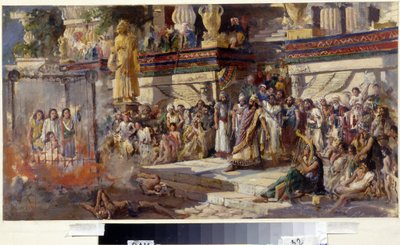 A három fiatal zsidó a tüzes kemencében (The Three Young Men In The Fiery Furnace). II. Nabukodonozor, Babilon királya ie 605 és 562 között, tűzbe dobta azt a három zsidót, akik nem voltak hajlandók meghajolni aranyszobra előtt. Aztán Q alkotó: N. T. Malyshev