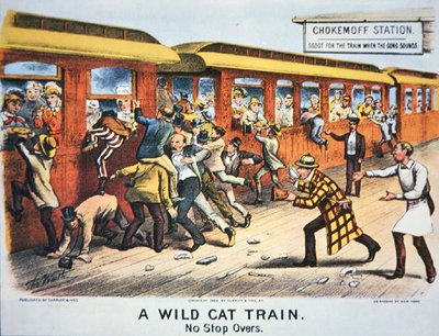 "Egy vadmacska vonat – nincs megállás" alkotó: Currier and Ives