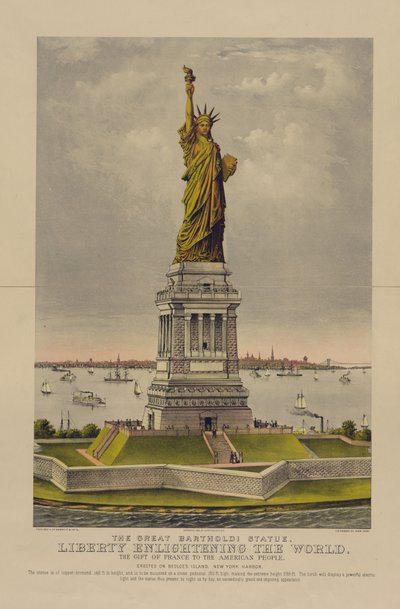 A Nagy Bartholdi-szobor, A világot megvilágosító szabadság, Franciaország ajándéka az amerikai népnek, 1885 körül (kromolitográfia) alkotó: Currier and Ives