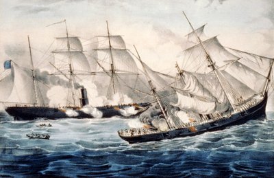 Az Egyesült Államok háborúja a franciaországi Cherbourg mellett, június 19-én, vasárnap. 1864. Illusztráció: Currier & Ives. c1864. alkotó: N. Currier and Ives J.M.