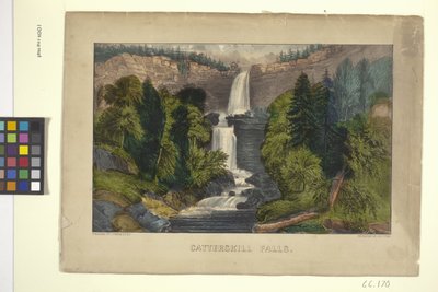Catterskill-vízesés (kézzel színezett litográfia) alkotó: N. and Ives J.M. (1824 95) Currier