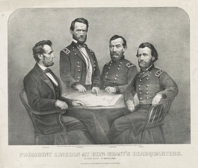 Lincoln elnök a Genl. Grant székhelye, 1865 körül (kőnyomat) alkotó: Currier and Ives