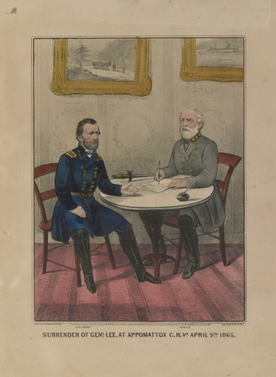 Genl átadása. Lee, az Appomattox C.H. Va. április 9. 1865 (színes litográfia) alkotó: Currier and Ives