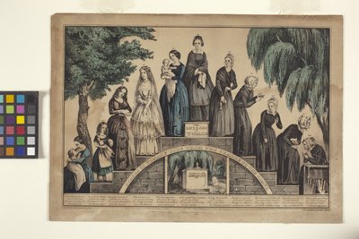 A nő élete és kora/A nő életének szakaszai a bölcsőtől a sírig (kézzel színezett litográfia) alkotó: N. and Ives J.M. (1824 95) Currier