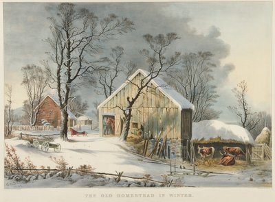 A régi tanya télen alkotó: Currier and Ives