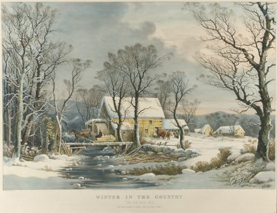 Tél a vidéken, az Öreg Grist Malom alkotó: Currier and Ives