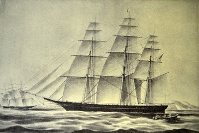 Currier & Ives illusztráció 19. század. A Clipper Hurricane hajó alkotó: N. and Ives, J.M. Currier