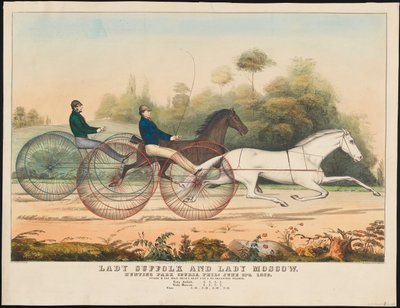 "Lady Suffolk" és "Lady Moscow", Hunting Park Course, Philadelphia, 1850. június 13. (kézzel színezett litográfia) alkotó: N. and Ives, J.M. Currier