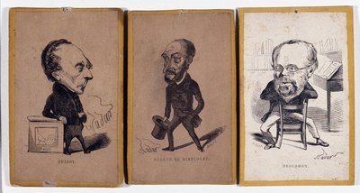 3 Portrédíj (portré vád): Francois Pierre Guillaume Guizot (1787-1874), francia történész és politikus, Charles Jean-Baptiste (Jean Baptiste) Jacquot dit Eugene de Mirecourt (1812-1880), francia újságíró és író, valamint Pierre -Joseph Proudhon alkotó: Nadar