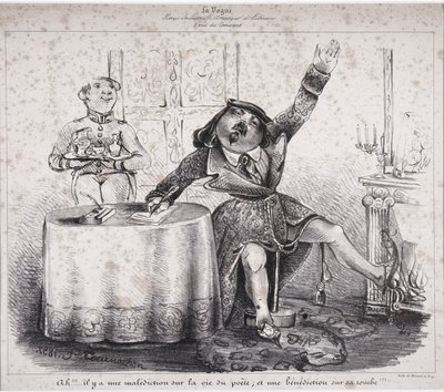 Ah!!! átok van a költő életén, és átok a sírján!!!. Felix Tournachon egyik első rajza a „La Vogue, ipari, művészeti és irodalmi folyóiratban” jelent meg. alkotó: Nadar