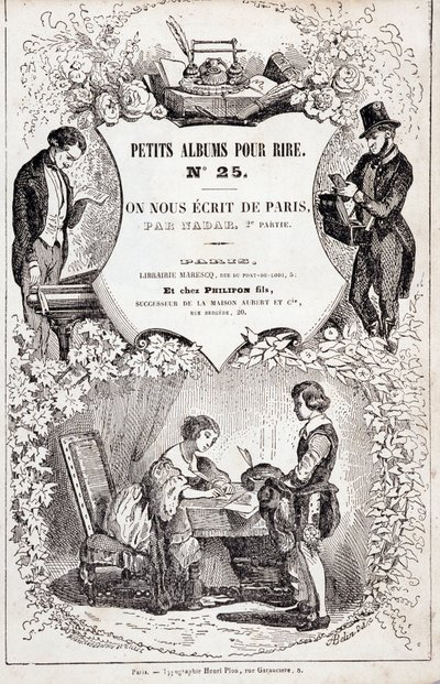 Frontispice „Kis albumok nevetésre, 25. szám. Párizsból írtak nekünk. Második rész”, 1850 (metszet) alkotó: Nadar