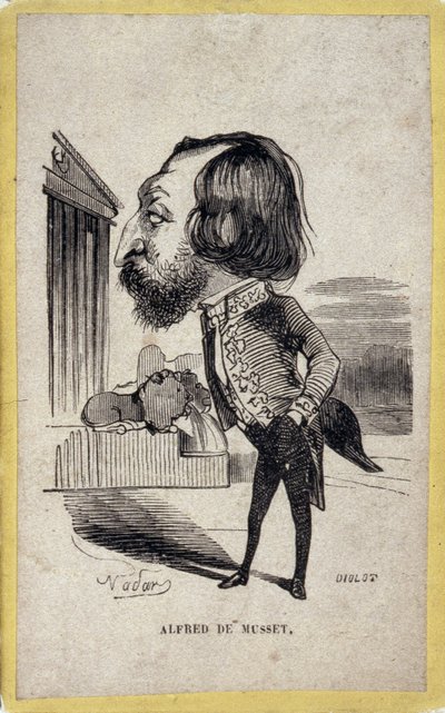 Alfred de Musset (1810-1857) francia költő és drámaíró portréja. Gaspard Felix Tournachon rajzfilmje Felix Nadarban (1820-1910). alkotó: Nadar