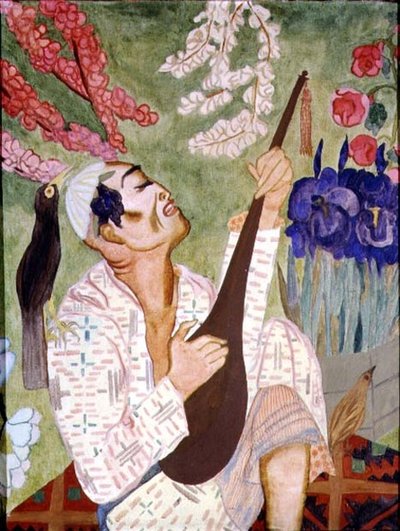 Japán férfi lantozni (olaj, vászon) alkotó: Nadezhda Vladimirovna Lermontova