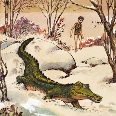 Peter követi a krokodilt, illusztráció J.M. Barrie 