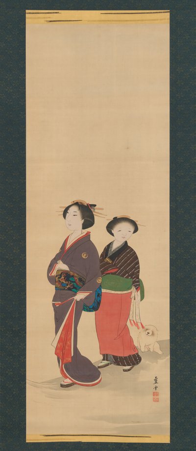 Két nő és egy kiskutya, 1785 előtt. alkotó: Nagasawa Rosetsu