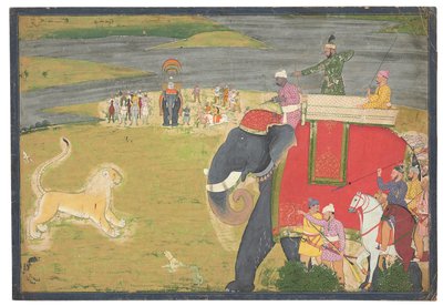 Raja Balwant Dev Singh egy oroszlán shikaaron, 1750 körül alkotó: Nainsukh
