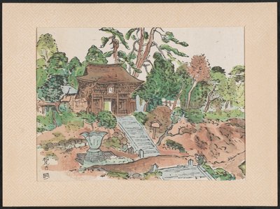 De Matsunodera templom Aobayama Matsuodera templom (cím a tárgyon) Houtsnedes van heilige Kannon tempels (sorozat címe) Szent Kannon templomok Wooblock-lenyomatai (a sorozat címe a tárgyon) Mokuhanga Kannon reijô sen (sorozat címe az objektumon) alkotó: Nakazawa Hiromitsu