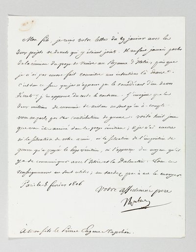 Napóleon aláírt levele mostohafiának, Eugène de Beauharnais Napóleon hercegnek alkotó: Napoleon Bonaparte