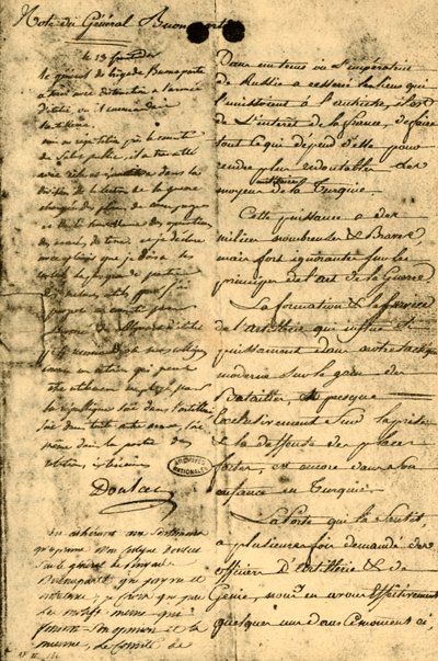 Bonaparte tábornok feljegyzése, 1795. szeptember 13., 1921. alkotó: Napoleon Bonaparte I