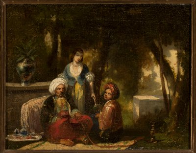 Férfi vízipipával erdei táj előtt alkotó: Narcisse Virgile Diaz de la Peña