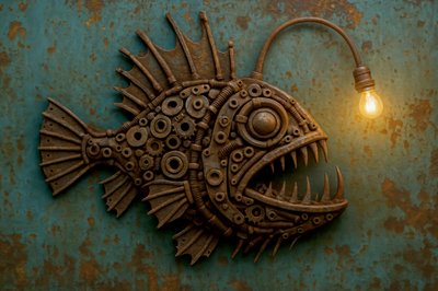 Steampunk-stílusú tőkehal lámpa alkotó: Natalie Bruns