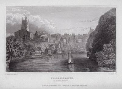 Knaresborough, a hídról (metszet) alkotó: Nathaniel (after) Whittock