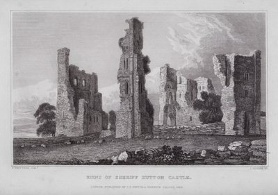 Hutton seriff kastély romjai (metszet) alkotó: Nathaniel (after) Whittock