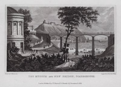 A Múzeum és az Új híd, Scarborough (metszet) alkotó: Nathaniel (after) Whittock