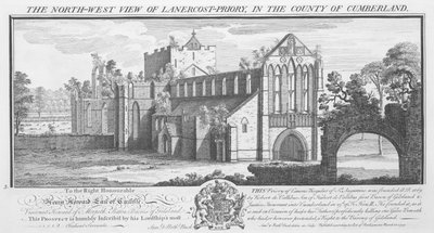„North West View of Lanercost Priory in the County of Cumberland”, 1739 alkotó: Nathaniel Buck