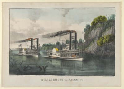 A Race on the Mississippi, 1870., 1870. Alkotók: Nathaniel Currier, James Merritt Ives, Currier és Ives. alkotó: Currier and Ives
