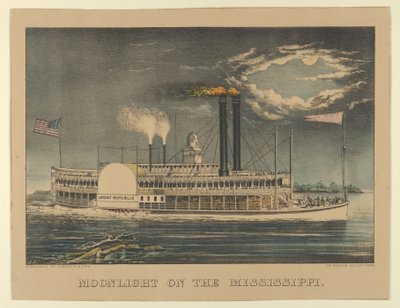 Holdfény a Mississippin, 1872-74., 1872-74. Alkotók: Nathaniel Currier, James Merritt Ives, Currier és Ives. alkotó: Currier and Ives